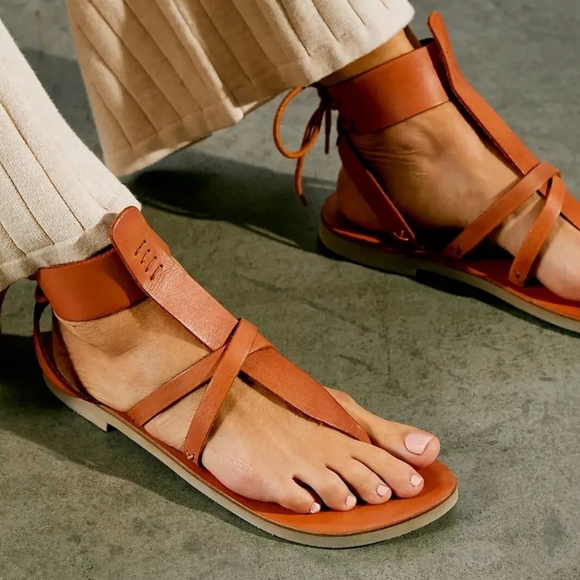 Free People Shoes - Free People Vacation Day Leather Wrap Lace-Up Ankle Gladiator Sandals